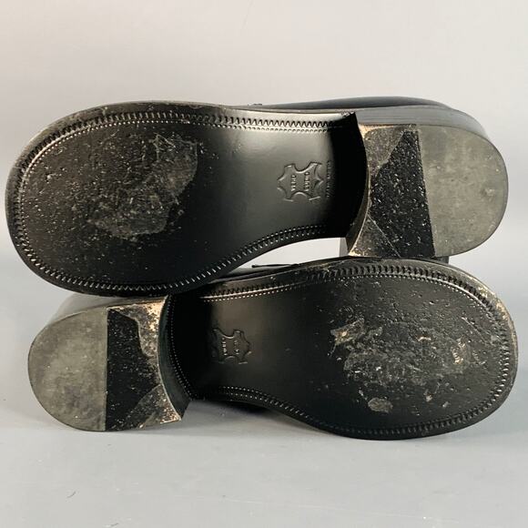 AMOMENTO Size 6 Black Leather Stacked Heel Penny Loafers main image 5